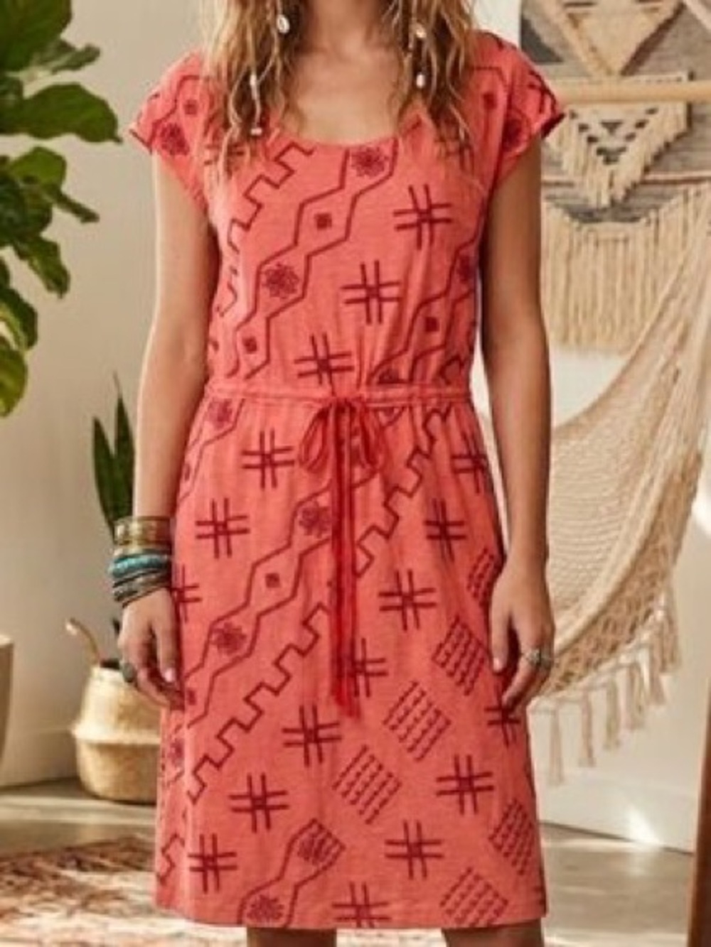 Johnny Was JWLA Coral Embroidered Tie Waist Dress Medium Boho